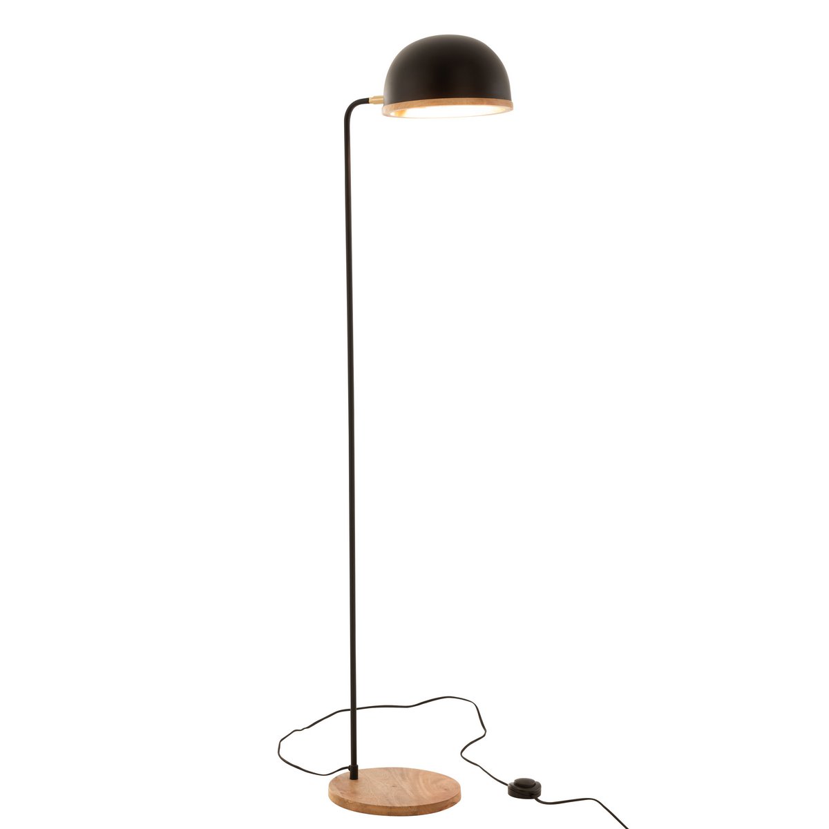 J-Line - Lampe sur Pied Evy - Fer/Bois - Noir/Naturel