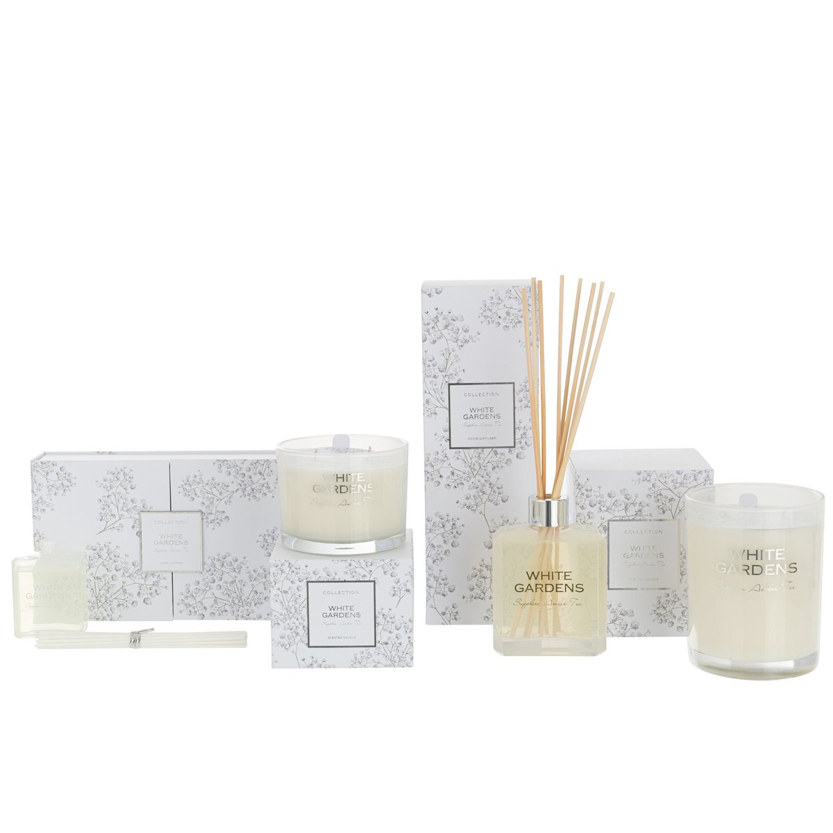 J-Line - Bougie Parfumée White Gardens - Thé Ambré Saphir - 35U - Blanc