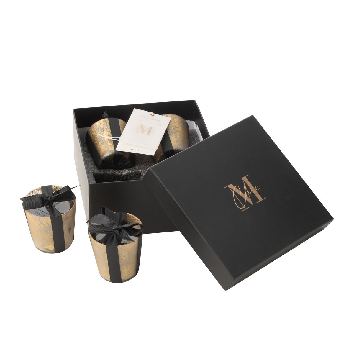 J-Line - Coffret de 4 Bougies Parfumées M-Chic Verre Or/Noir-20U