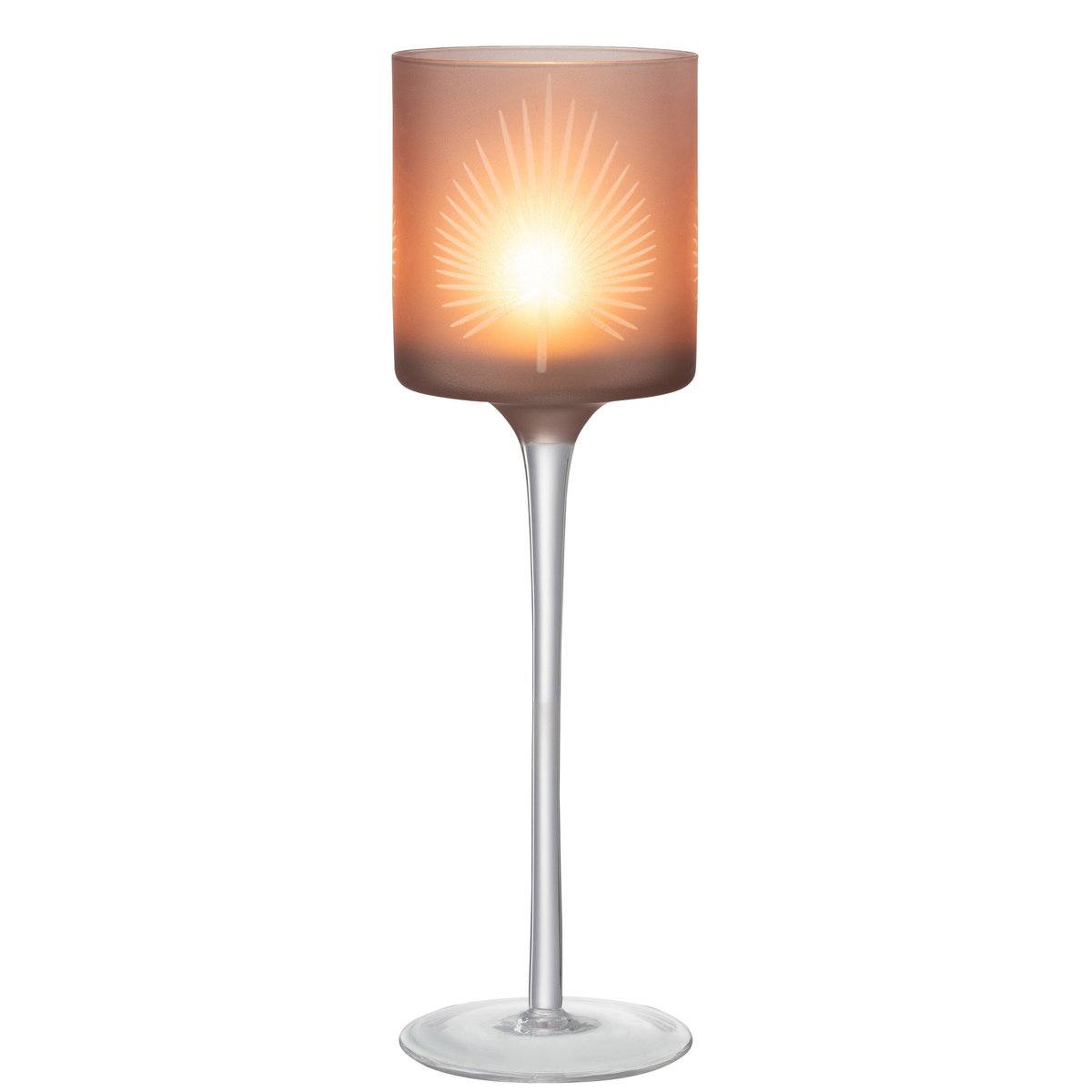 J-Line – Teelichthalter auf Fuß, Palmenblatt-Glas, Beige, groß