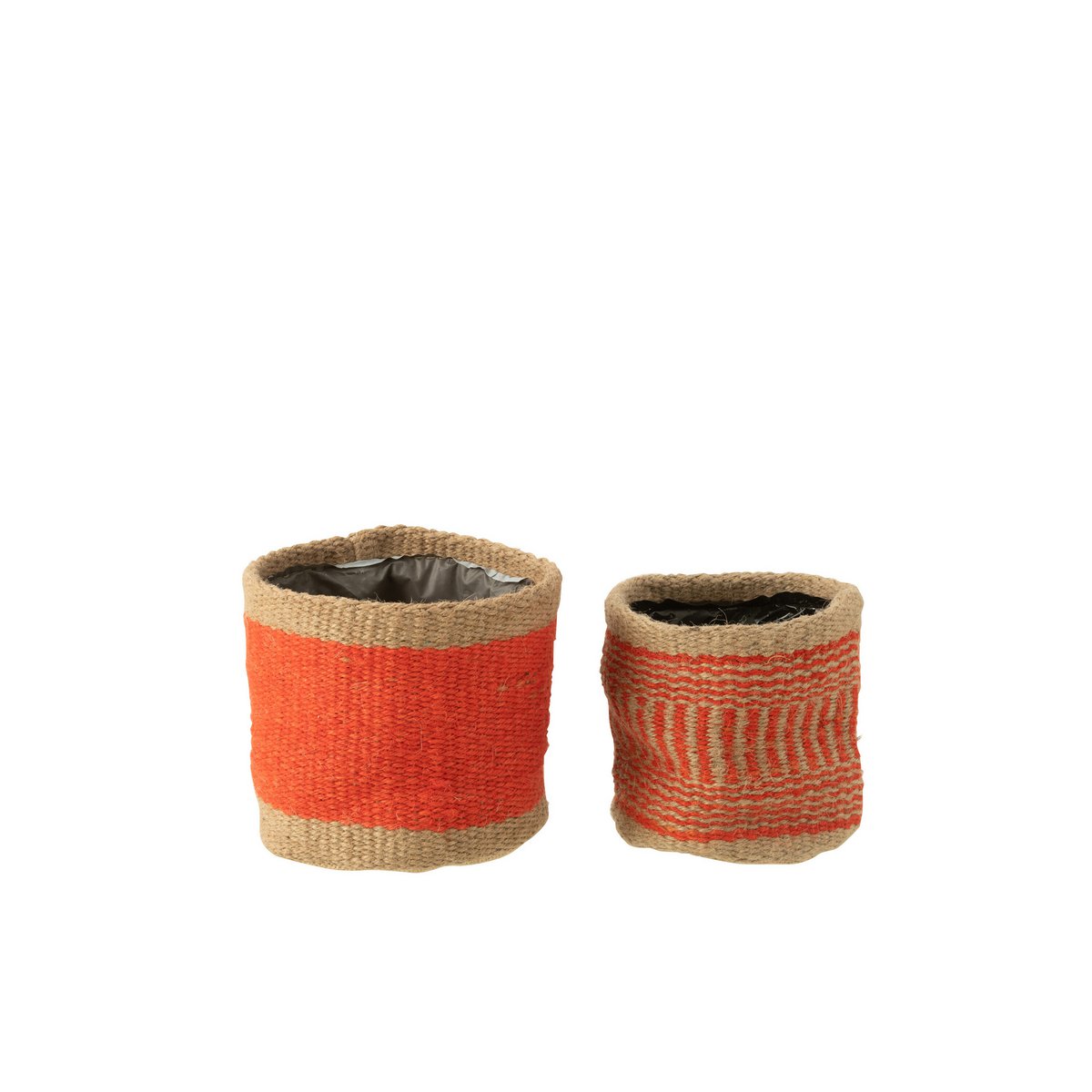 J-Line - Panier Rond + Bande - Jute - Naturel/Orange - Xs/S