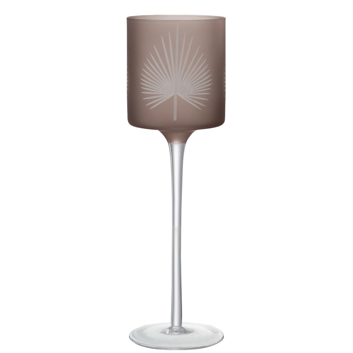 J-Line – Teelichthalter auf Fuß, Palmenblatt-Glas, Beige, groß