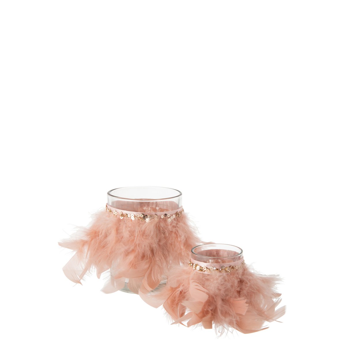 J-Line - Photophore Plumes - Verre - Rose Clair/Transparent - Grand