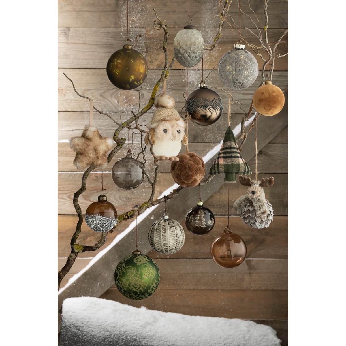 J-Line Doos Van 6 Kerstballen Kerstbomen Bruin Glas Bruin Small