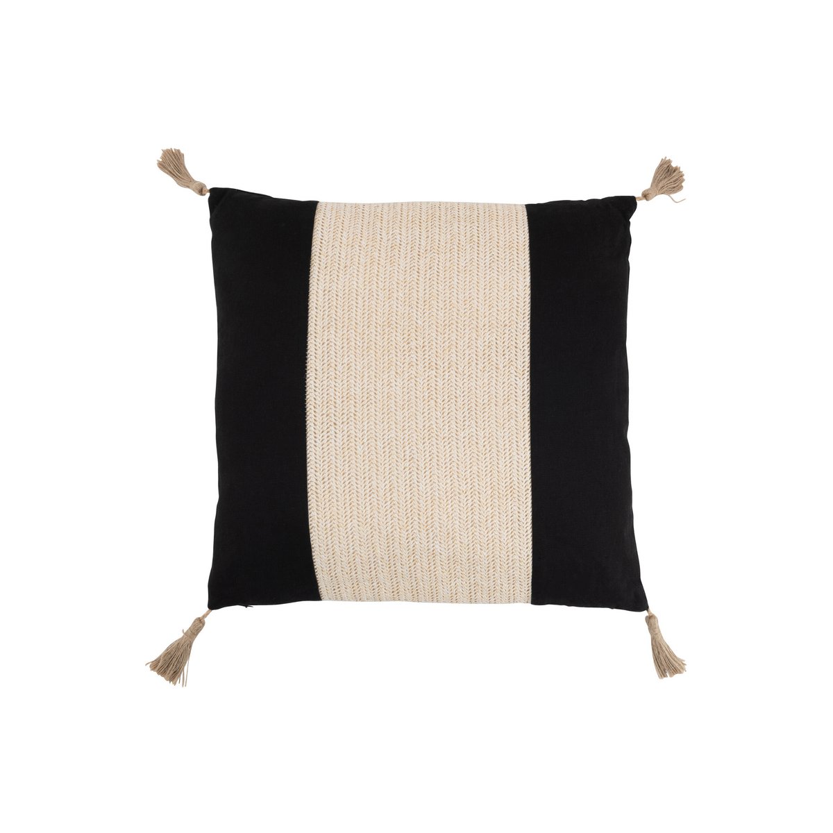 J-Line - Coussin Tissé Carré - Polyester - Noir