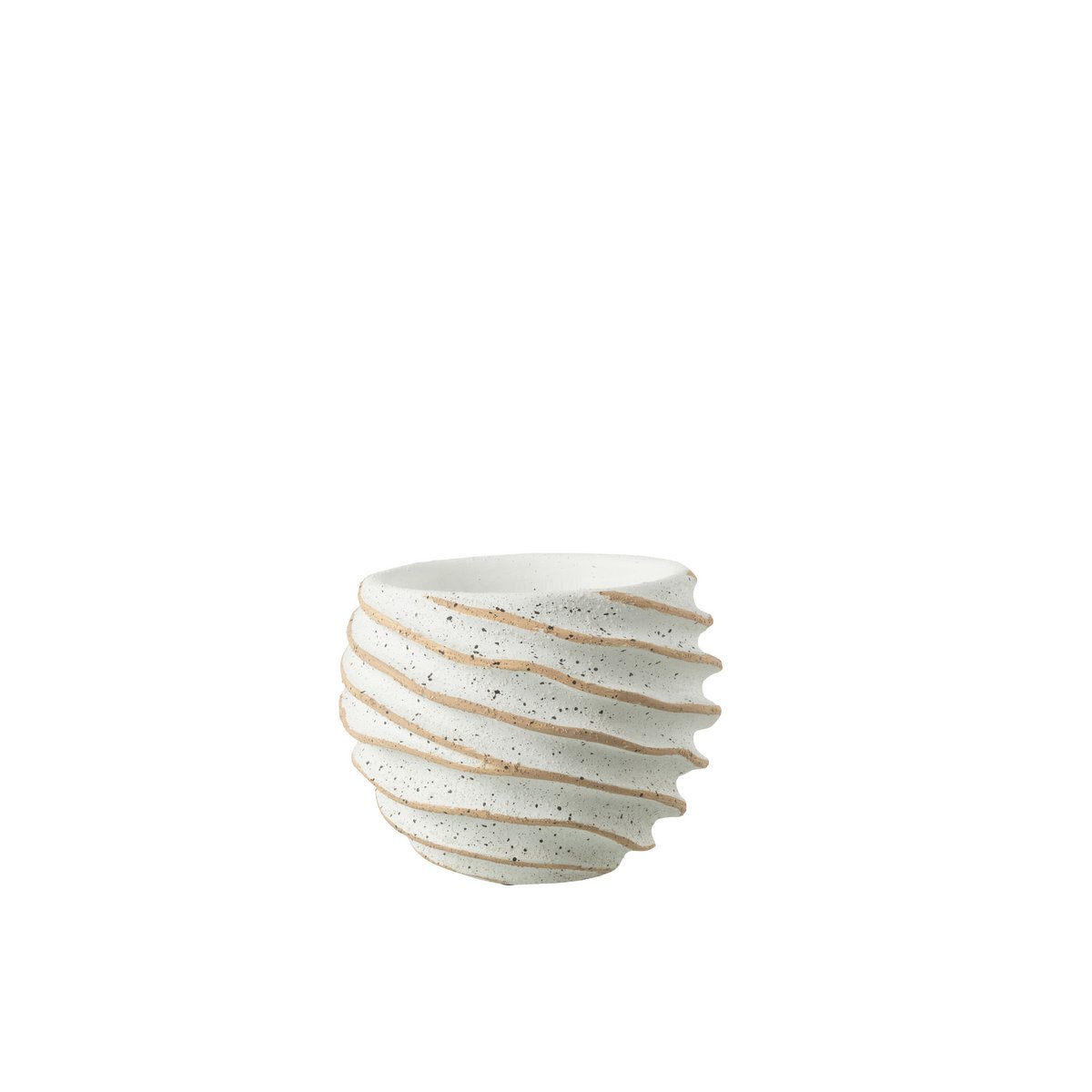 J-Line - Pot de Fleurs Stripe Céramique Blanc/Beige Petit