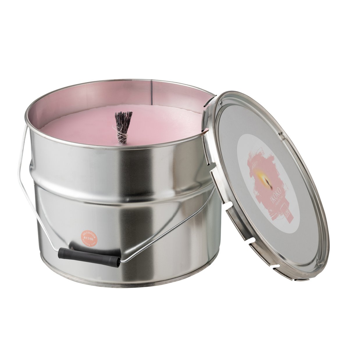 J-Line - Pot de Peinture pour Bougie d'Extérieur Ikoko Métal/Cire Rose Clair Grand 135U