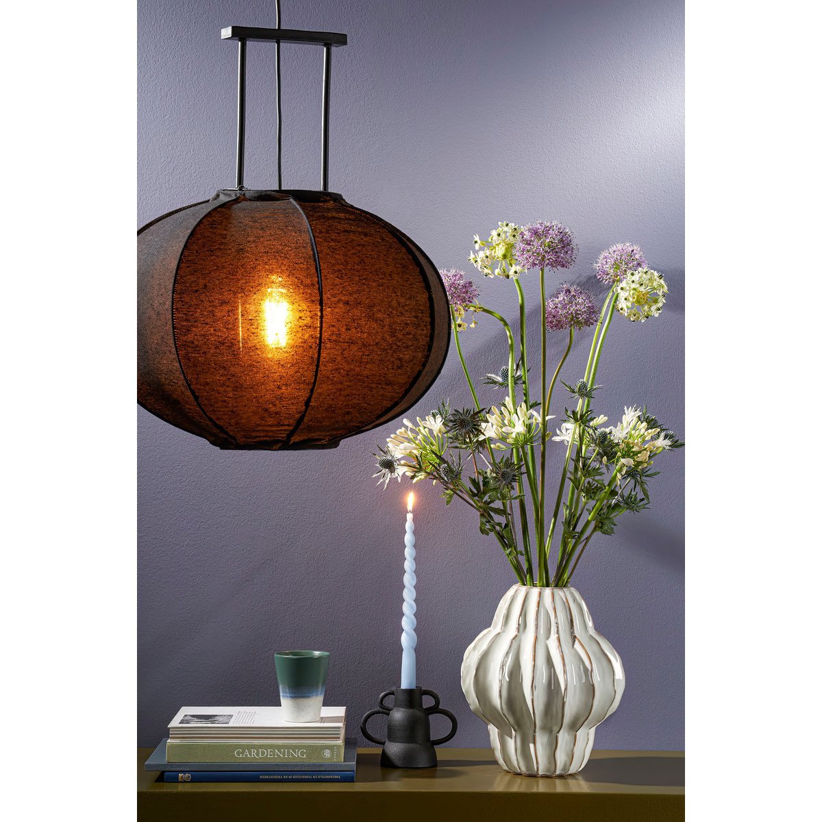 Mica Decorations - Lampe à Suspension Pego - H55 x Ø50 cm - Lin - Noir