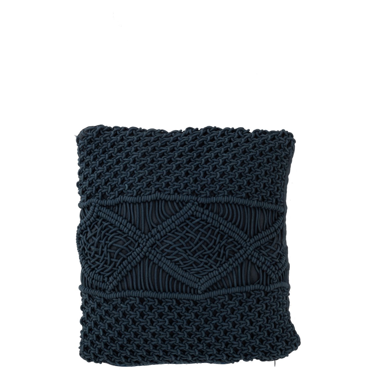 J-Line - Coussin Macramé Carré - Coton - Bleu