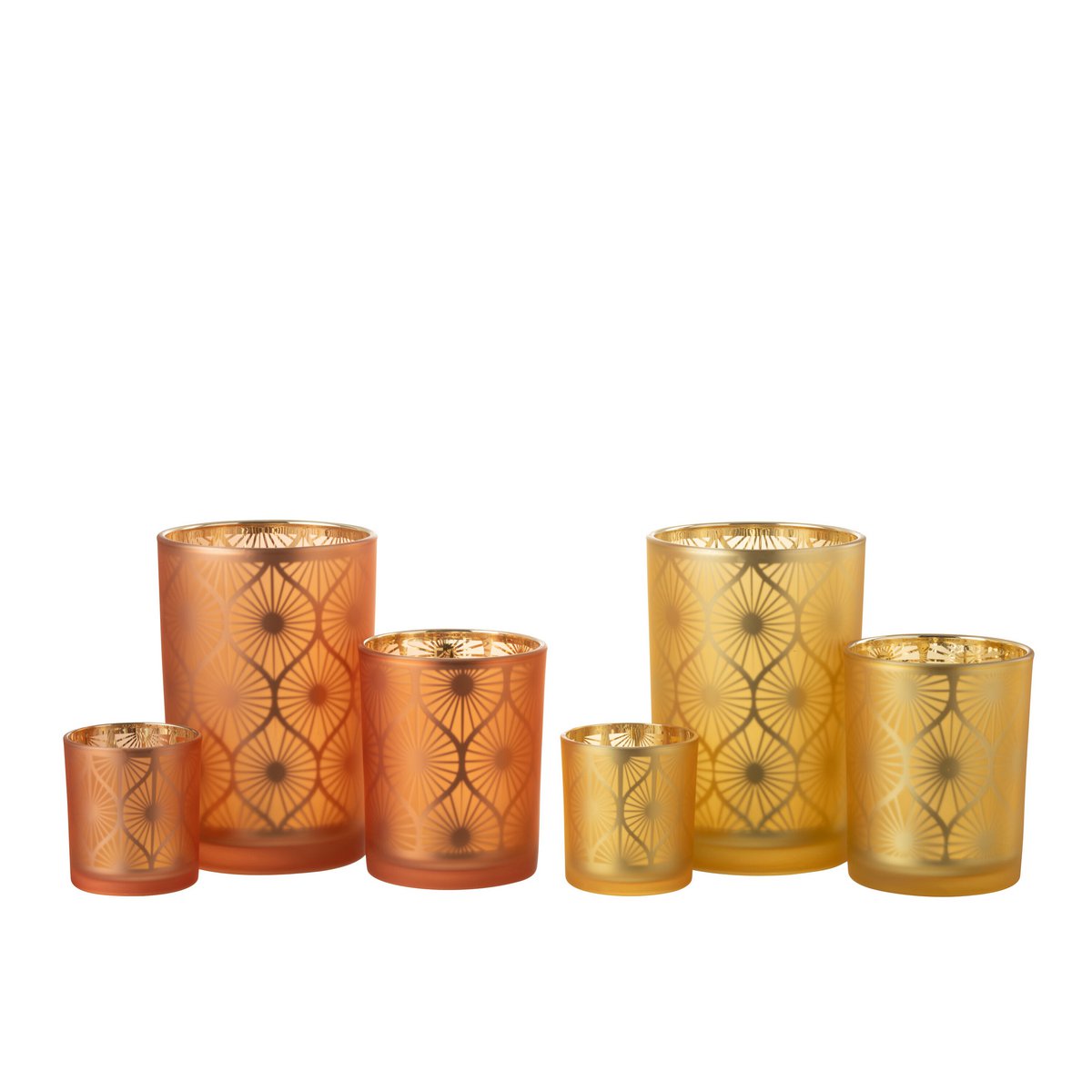 J-Line - Lanterne Diamant Fleurs - Verre - Orange - Grand