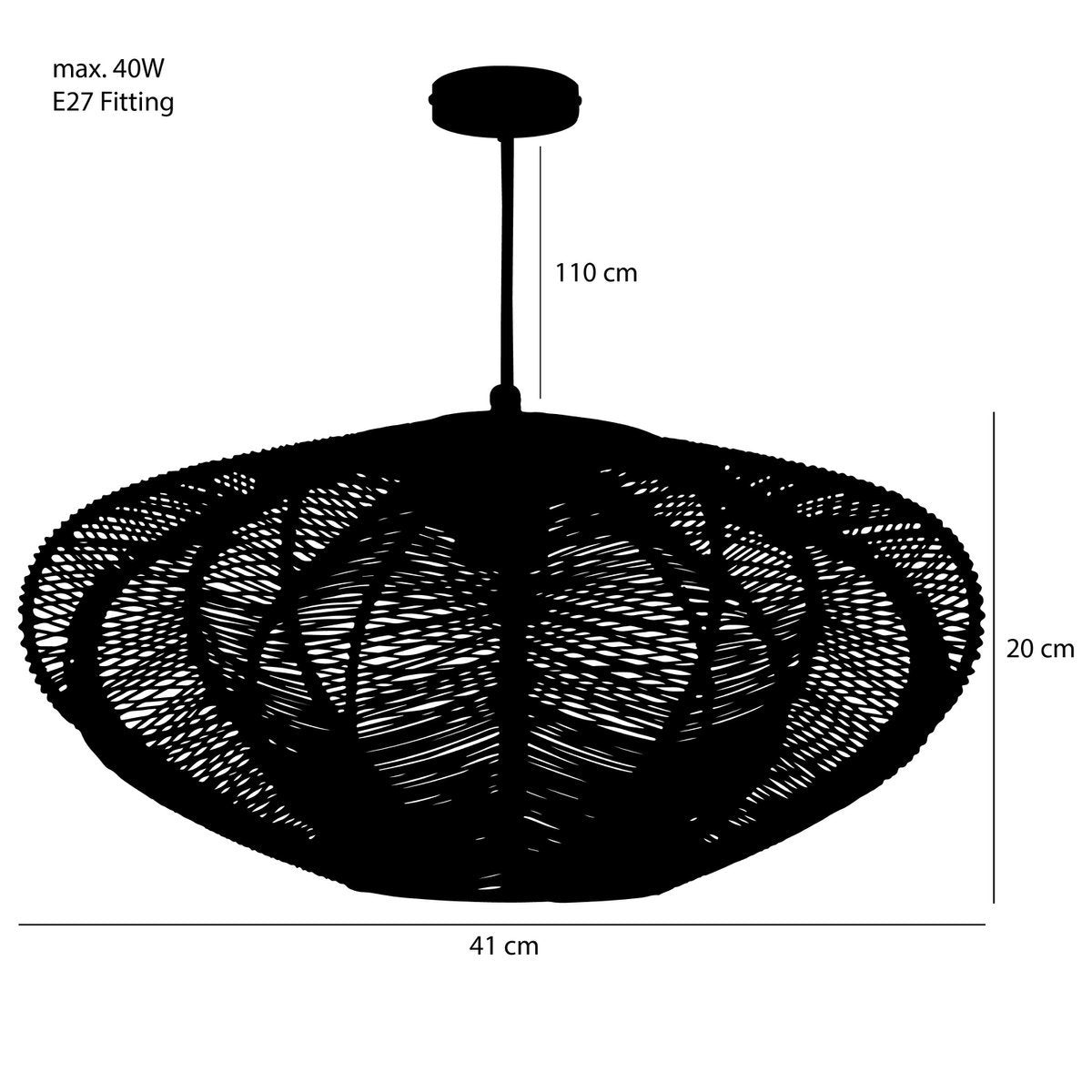 Mica Decorations - Lampe à Suspension Kanti - H20 x Ø41 cm - Métal - Noir