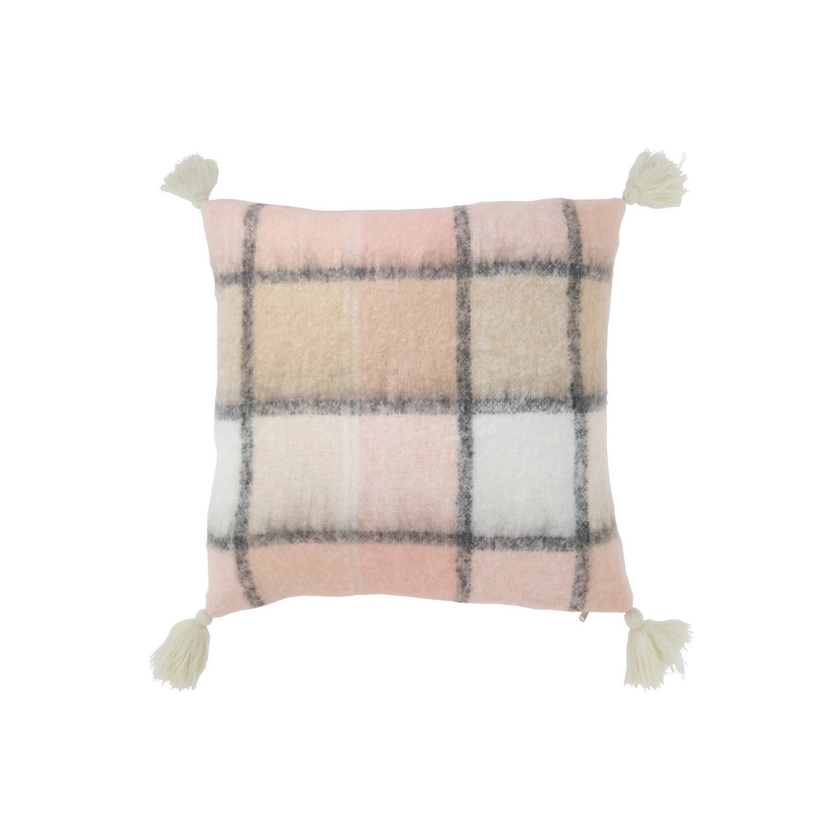 J-Line - Coussin décoratif à carreaux - Polyester - Beige/Rose