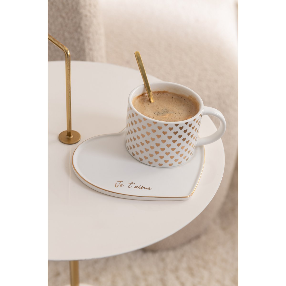 J-Line - Mug + Assiette + Cuillère Coeur Céramique Blanc/Or