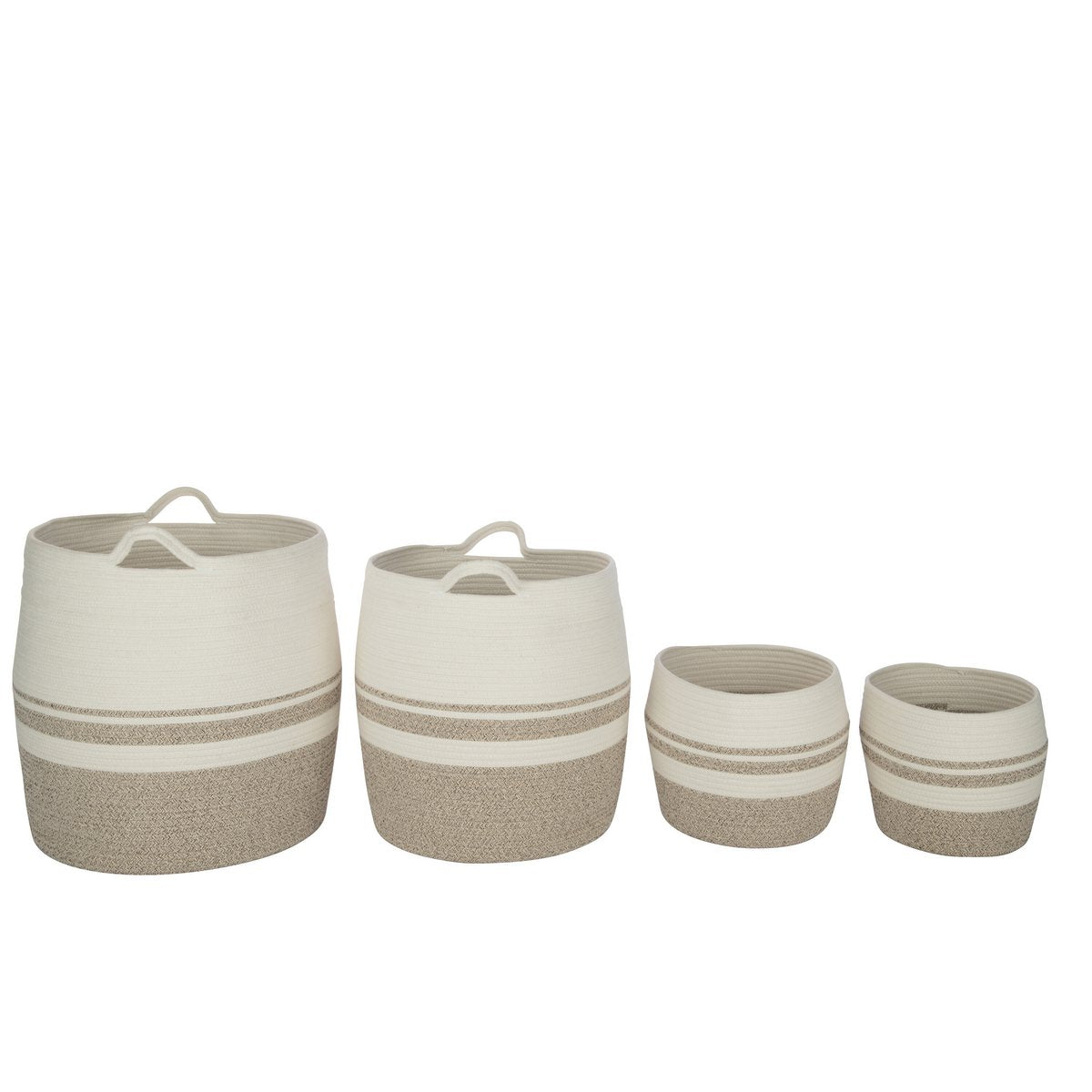 J-Line - Lot de 4 Basket Rayures Polyester Blanc/Maille