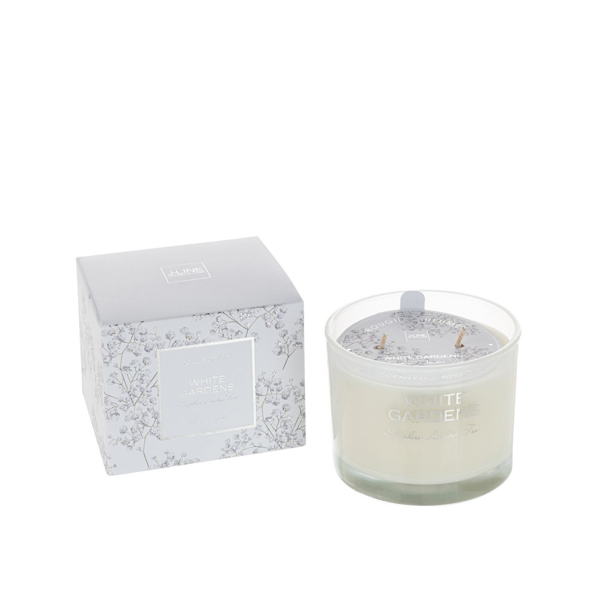 J-Line - Bougie Parfumée White Gardens - Thé Ambré Saphir - 35U - Blanc