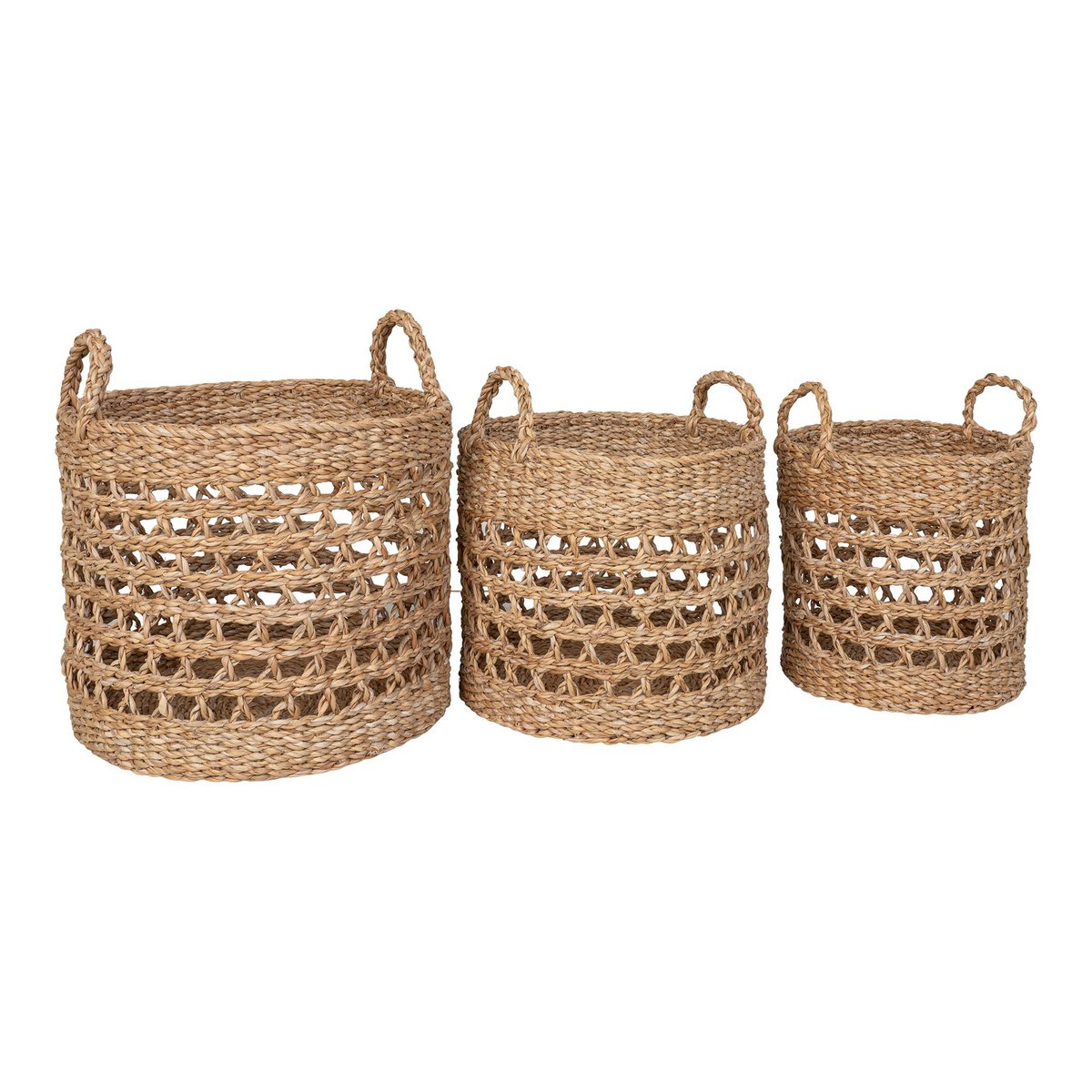 House Nordic - Balok Basket - Panier, jonc de mer, naturel/noir, lot de 3