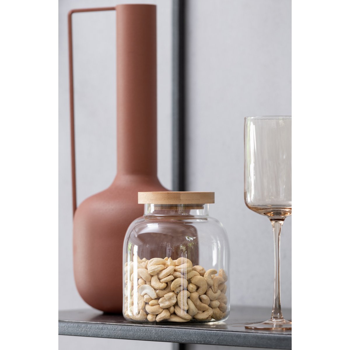 J-Line - Pot En Verre Tom Glass/Bambou Transparent/Naturel Petit