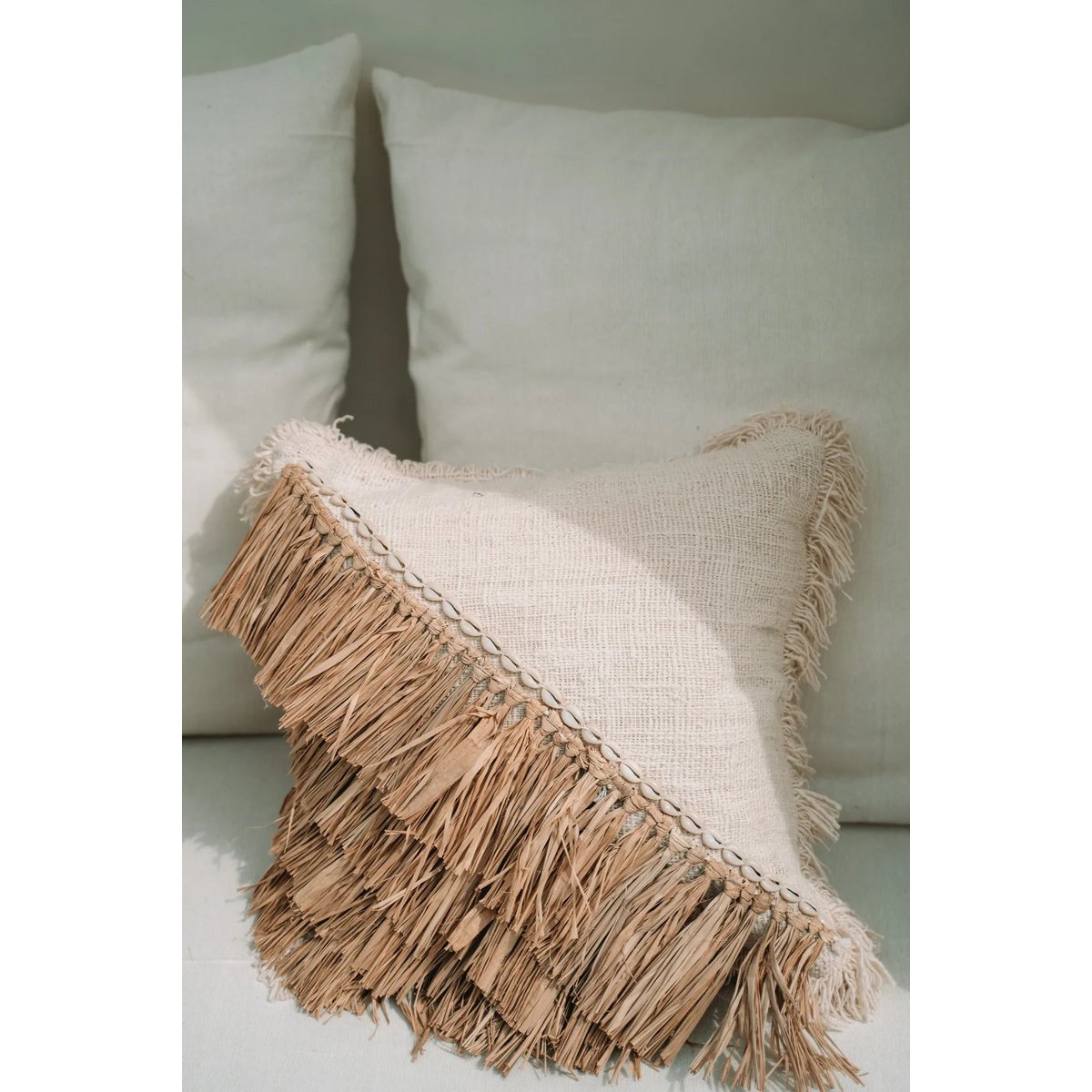 Bazar Bizar - Kussenhoes 'Raffia Cotton' (Naturel Wit, 40x40)