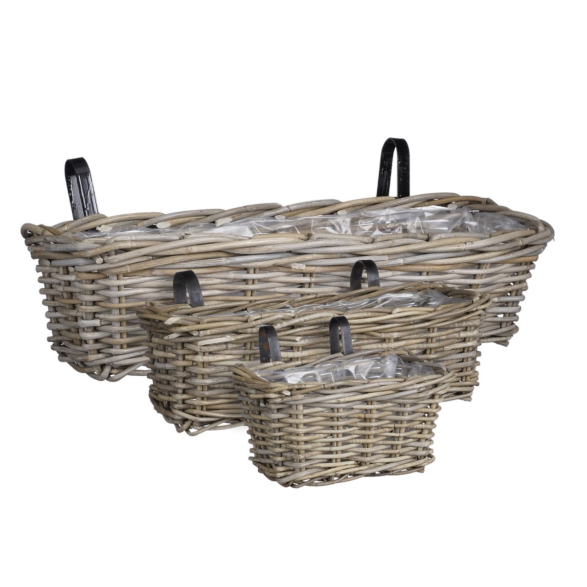 Mica Dekorationen – Marcia Balkon-Pflanzgefäß – 3er-Set – L60 x B19 x H15 cm – Rattan – Grau