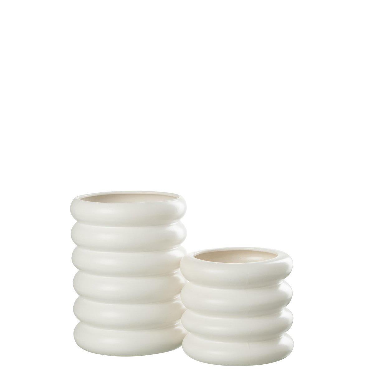 J-Line - Manchettes Pot de Fleurs - Porcelaine - Blanc - Grand - Ø20,00cm