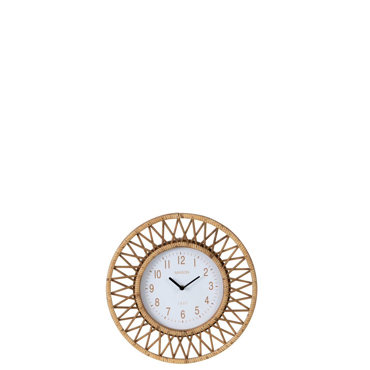 J-Line - Horloge Murale Wonder - Rotin - Naturel/Blanc - Petit - Ø2,50cm