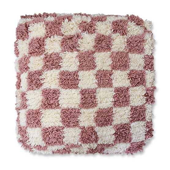 Poufs &amp; Oreillers - Coussin de sol à carreaux - rose et blanc