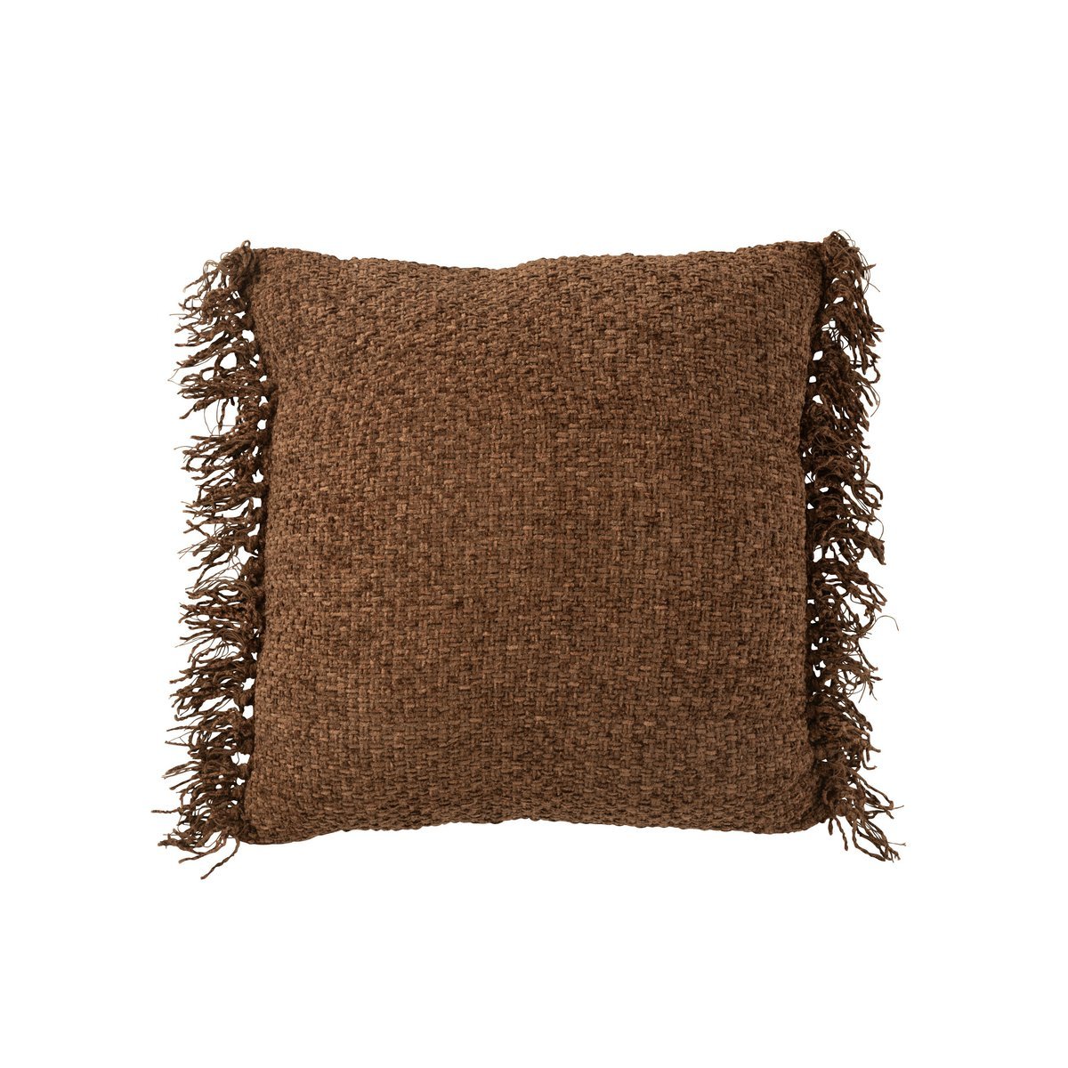 J-Line - Coussin Tissé+Franges Viscose/Coton Marron