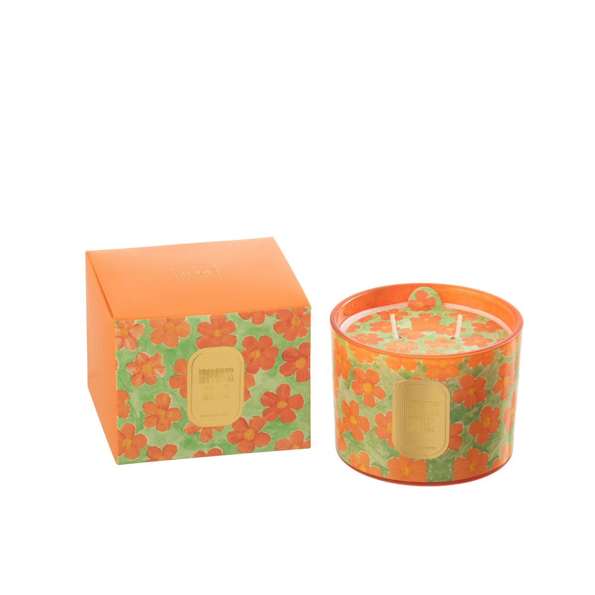 J-Line - Bougie Parfumée Fleurs Orange/Vert Petite - 30 Heures