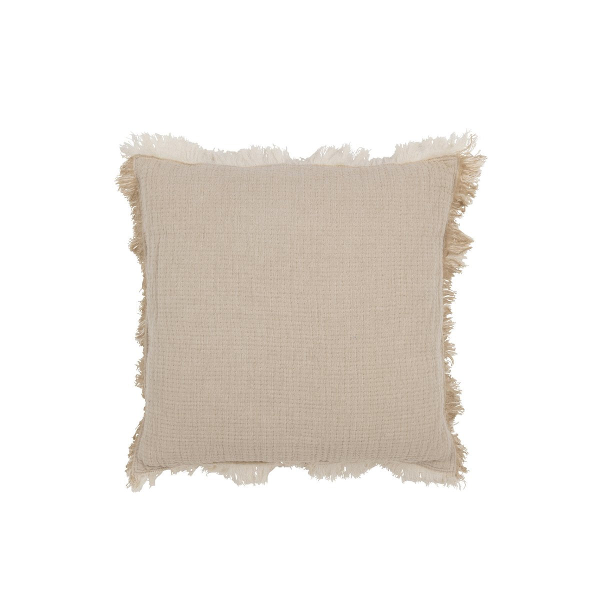 J-Line - Coussin Franges - Mousseline de Coton - Beige Foncé