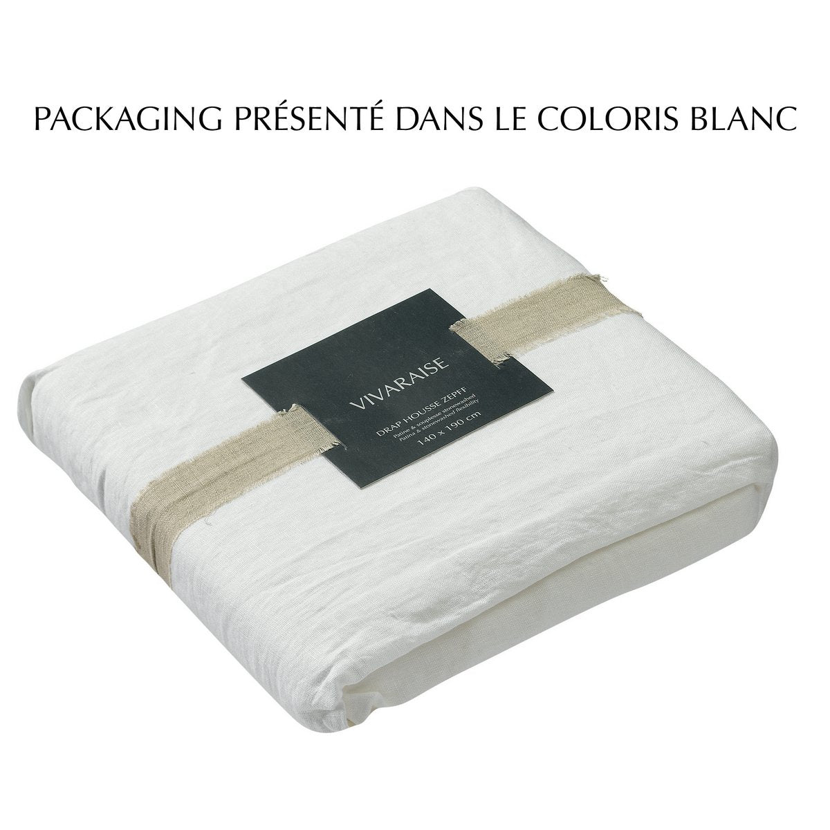 VIVARAISE - Drap housse délavé Zeff White 140x190 chapeau 30cm