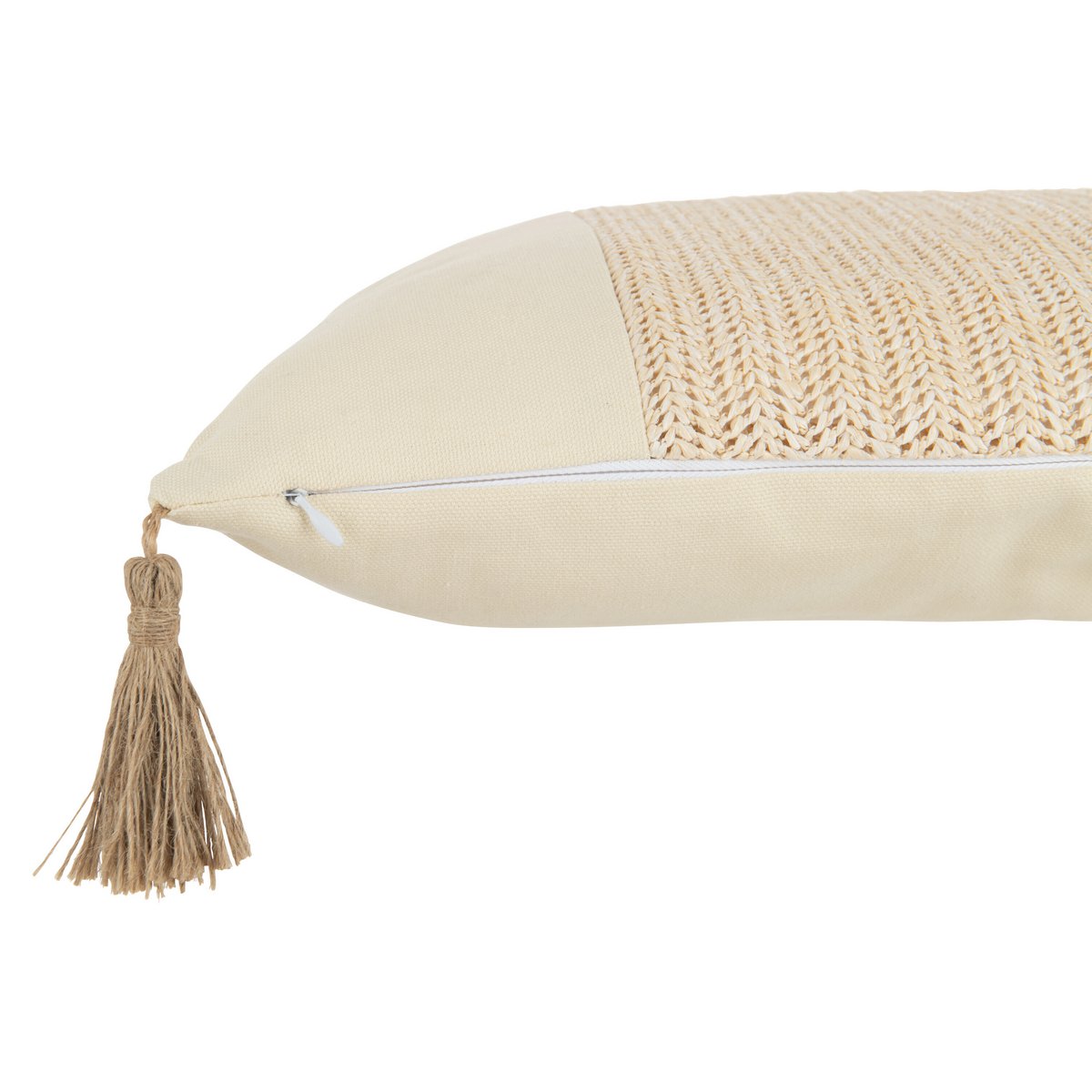 J-Line - Coussin Tissé Carré - Polyester - Beige