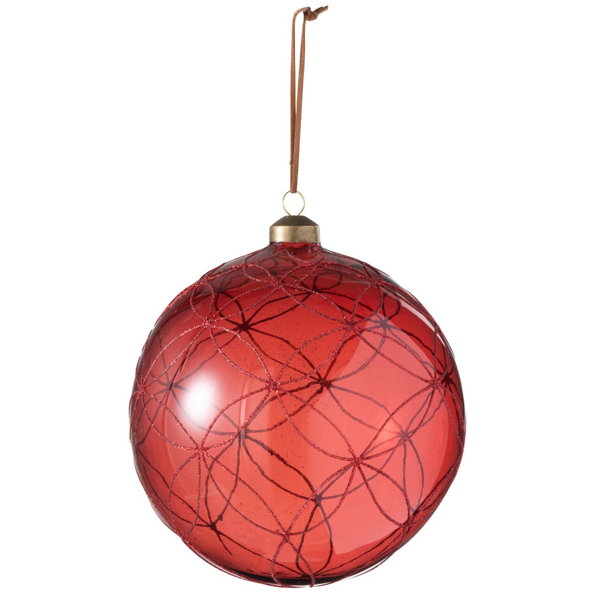 J-Line Kerstbal Cirkel Glitter Glas Rood Extra Large