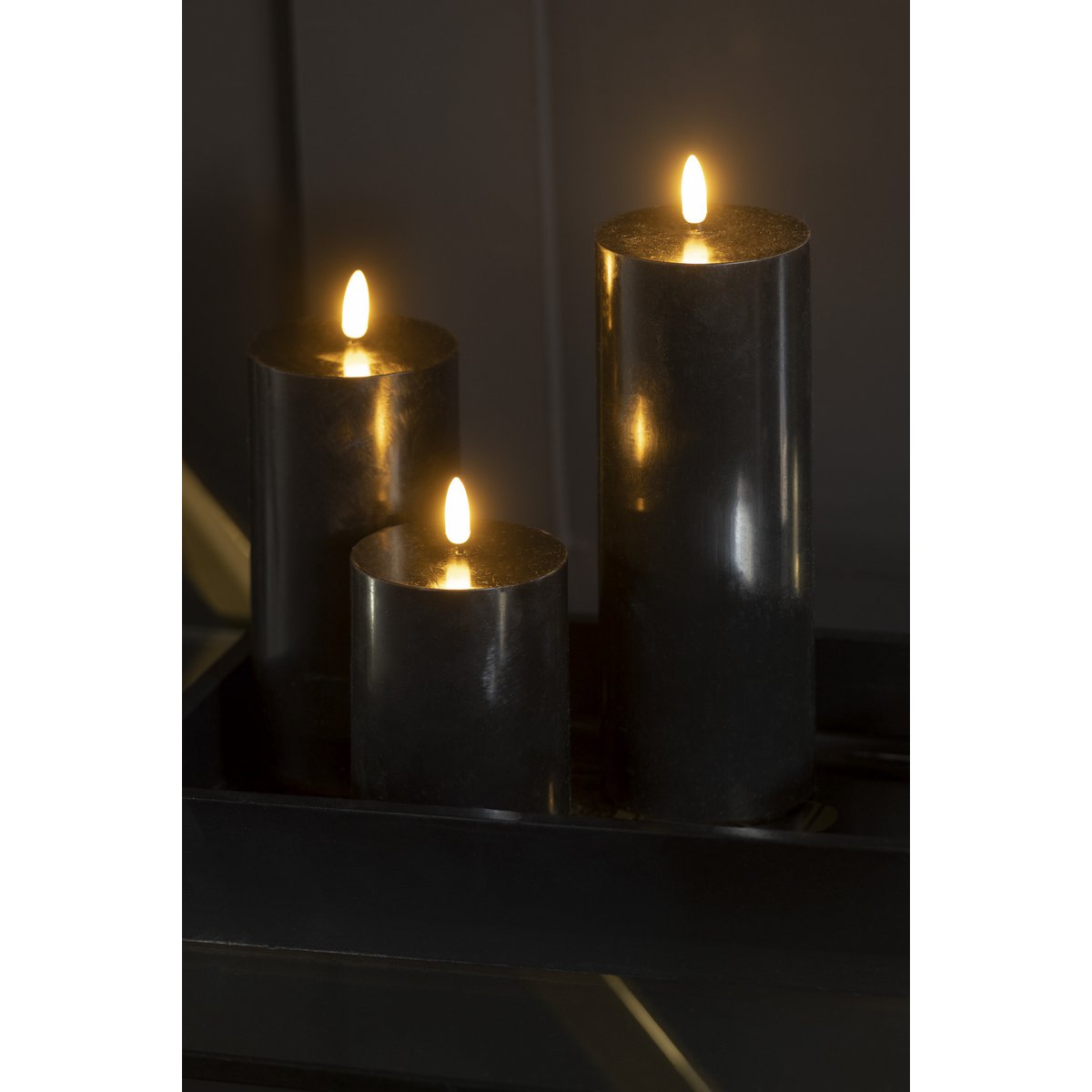 J-Line - Bougie - Cire d'abeille - Noir - Lumières LED - Petite