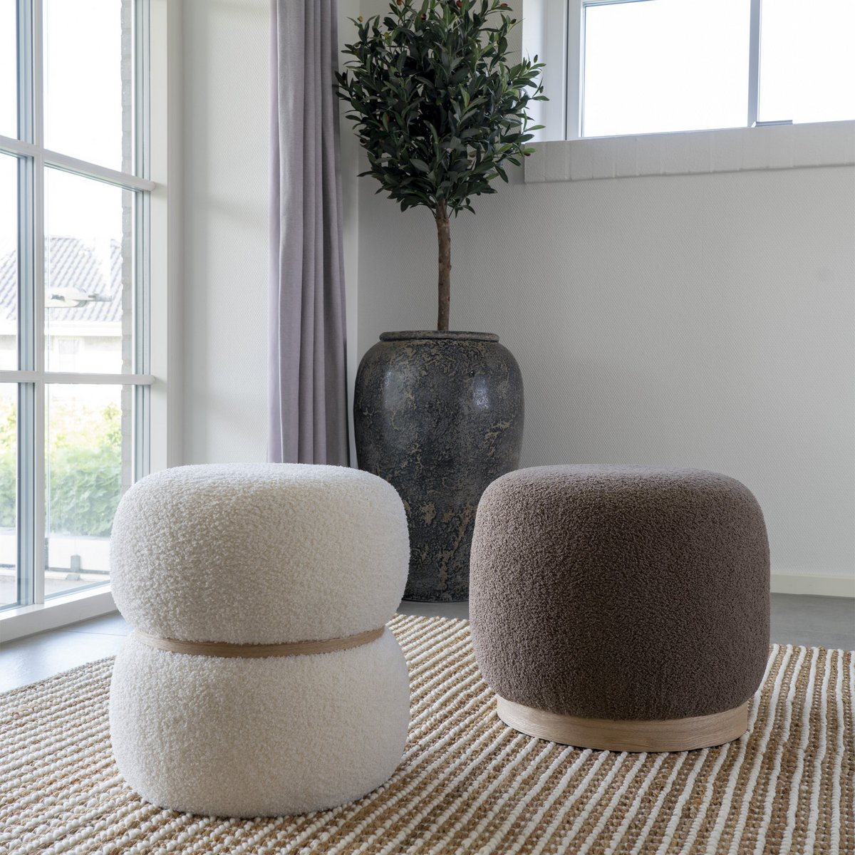 House Nordic - Belfort Pouf - Pouf in Bouclé, braun, Ø44,5x40 cm, HN1238