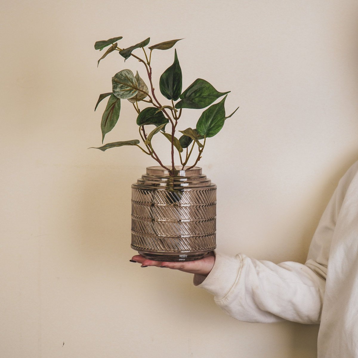 Housevitamin - Vaas - Patroon - Glas - Smokey - 16x16cm