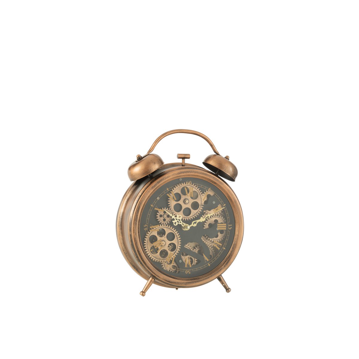 J-Line - Réveil Horloge Chiffres Romains - Métal - Bronze - M - Ø33cm