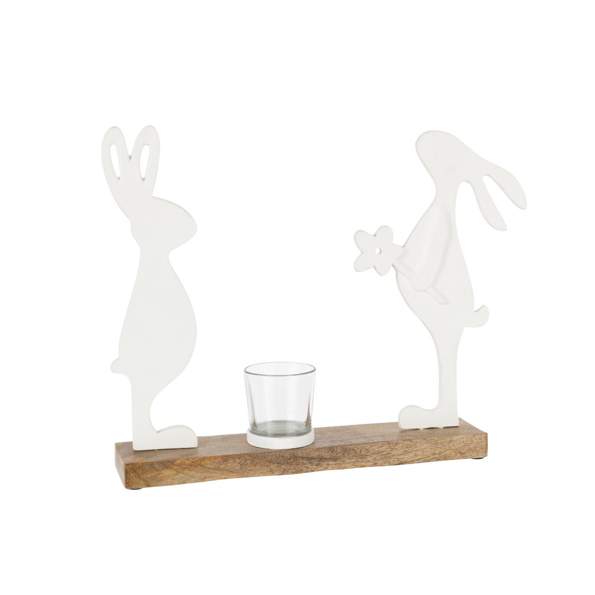 J-Line - Photophore Lapin Bois de Manguier/Fer Blanc Naturel