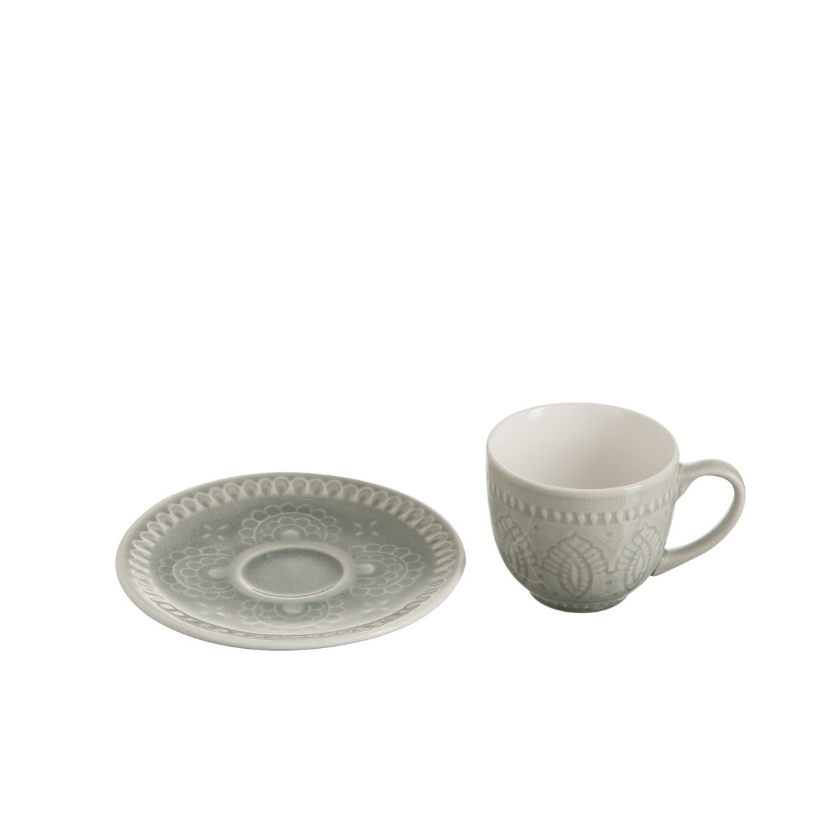 J-Line - Boho Tasse + Untertasse - Keramik - Grau