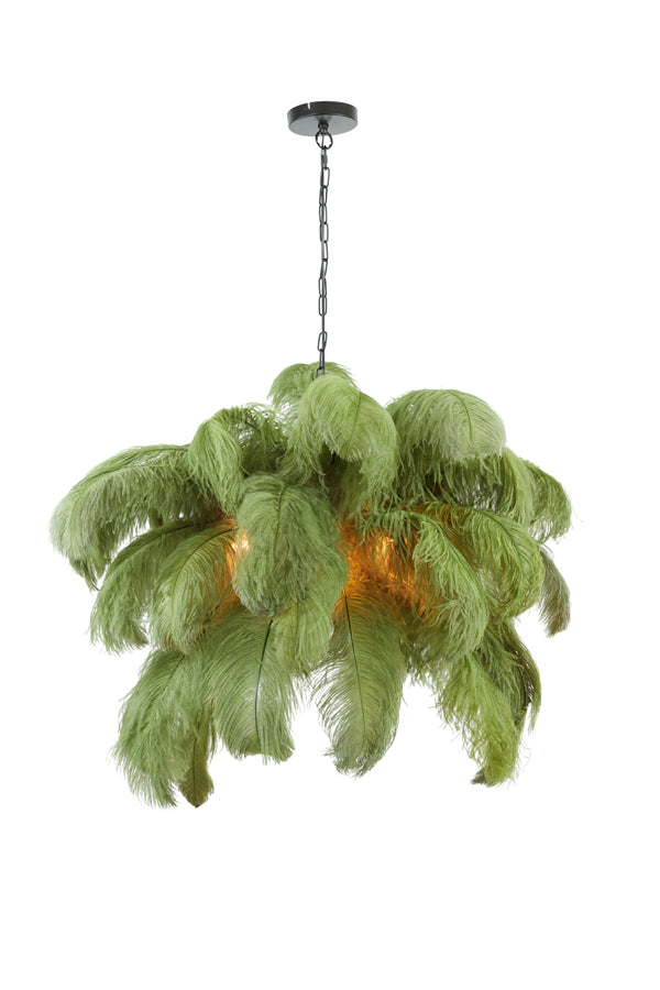 Light &amp; Living - Lampe suspendue 'Feather' (Noir &amp; Vert Olive)