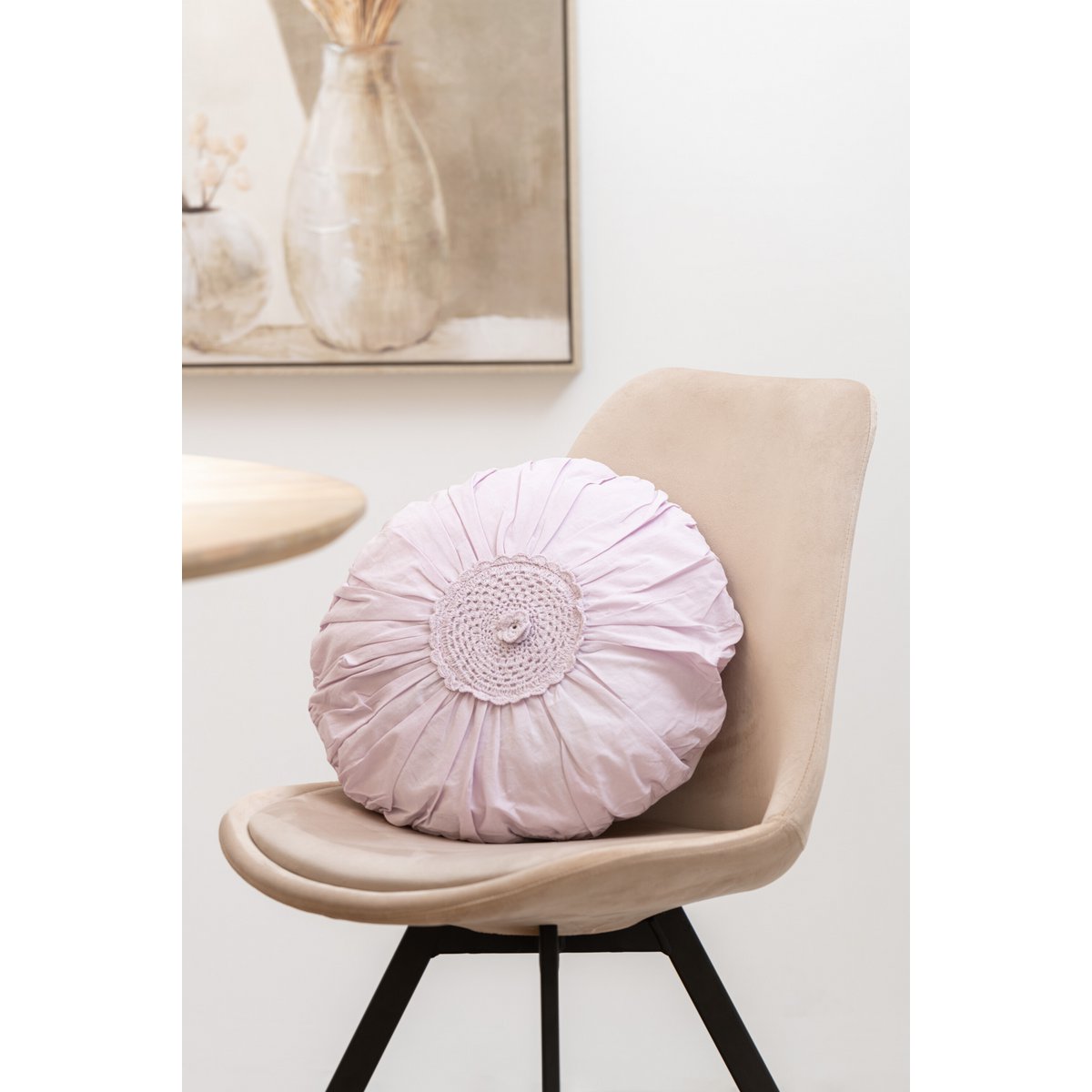 J-Line - Coussin Rond Dentelle - Coton - Violet