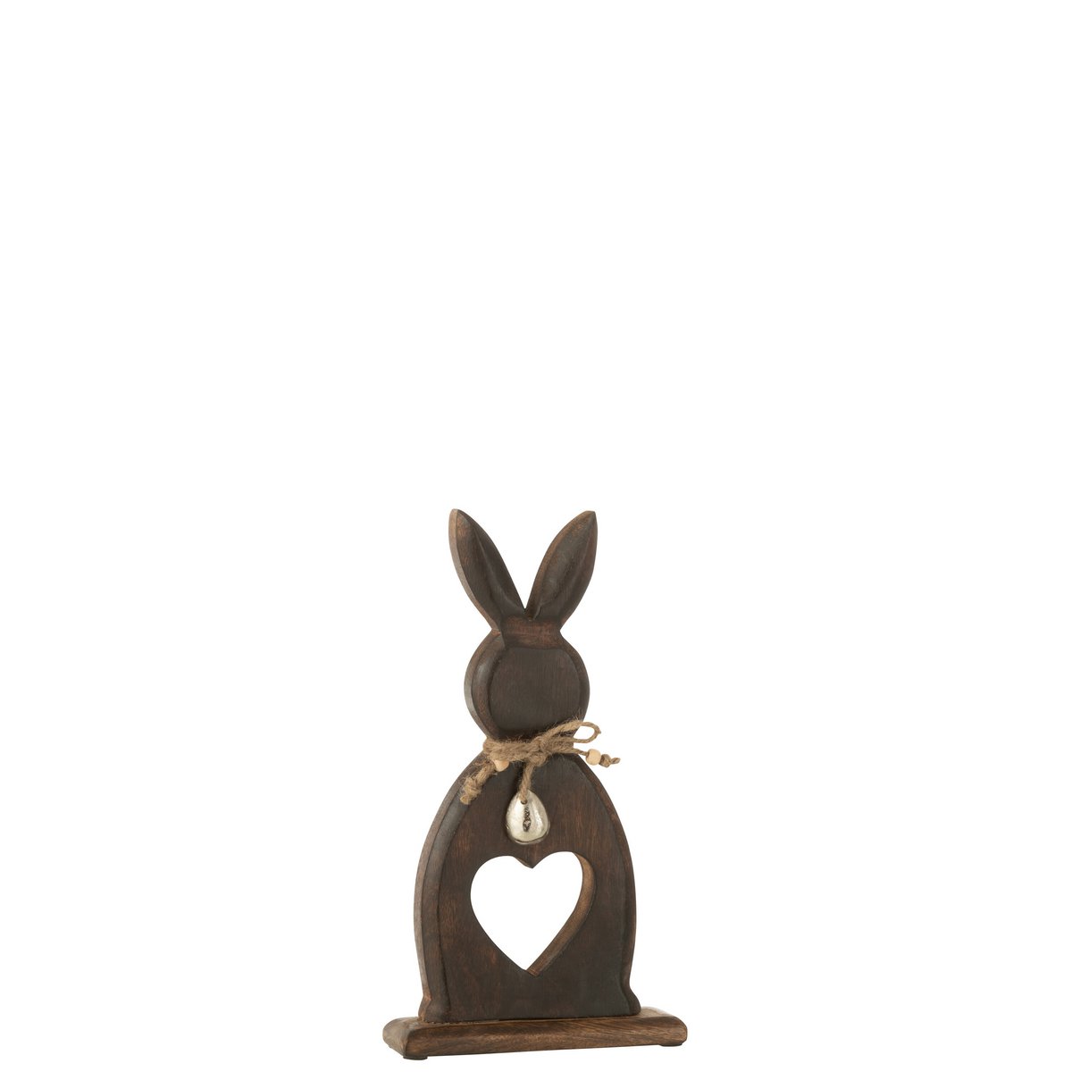 J-Line - Décoration Lapin Coeur + Oeuf - Bois - Marron Foncé - Petit