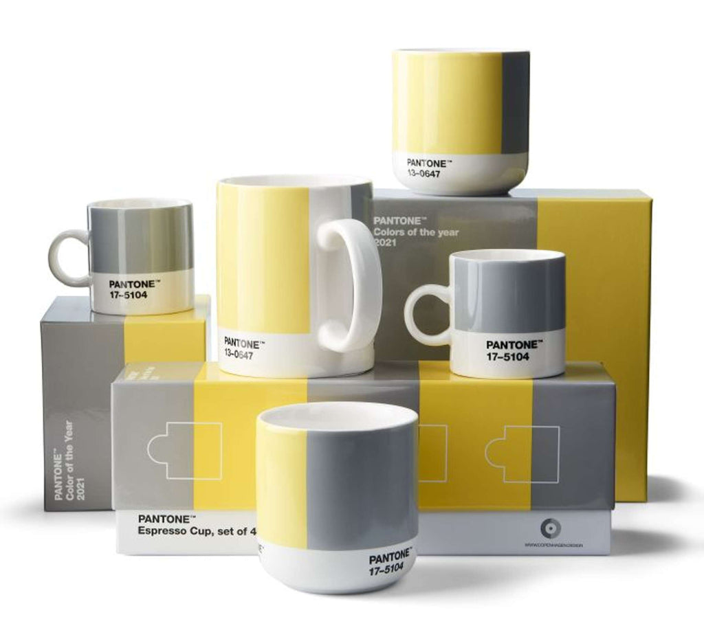 Copenhagen Design - Coffret cadeau de tasses Cortado 'Pantone' (Lot de 4, double paroi, 170 ml, Illuminating 13-0647 &amp; Ultimategray 17-5104)