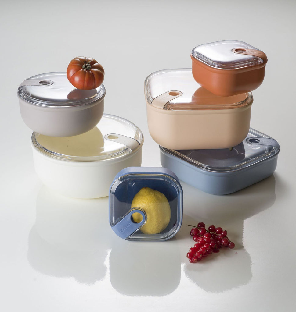 Omada - Lunchbox 'Pull Box' (Rond, Set van 2, Blauw en wit)