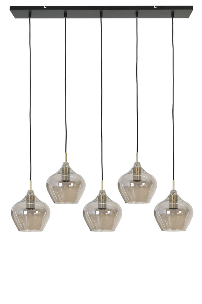 Light &amp; Living - Lampe suspendue 'Rakel' (Taille L, 5 pièces, verre fumé, Bronze Antique)