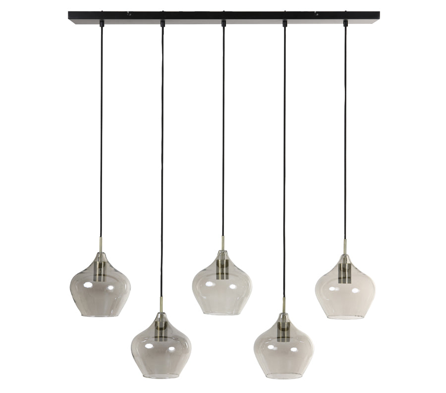 Light &amp; Living - Lampe suspendue 'Rakel' (Taille L, 5 pièces, verre fumé, Bronze Antique)