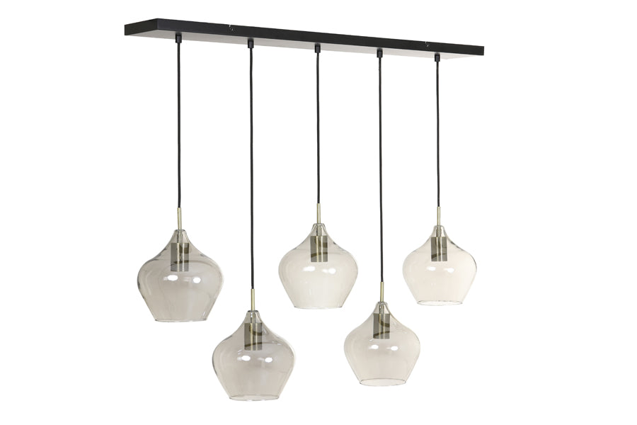 Light &amp; Living - Lampe suspendue 'Rakel' (Taille L, 5 pièces, verre fumé, Bronze Antique)