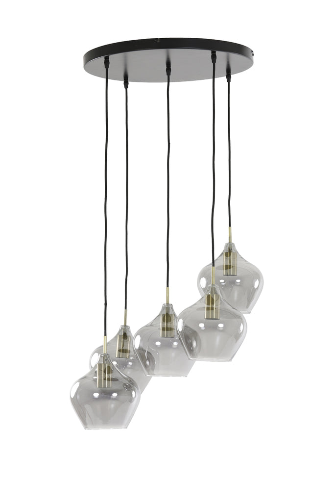 Light &amp; Living - Lampe suspendue 'Rakel' (Taille M, 5 pièces, verre fumé, Bronze Antique)