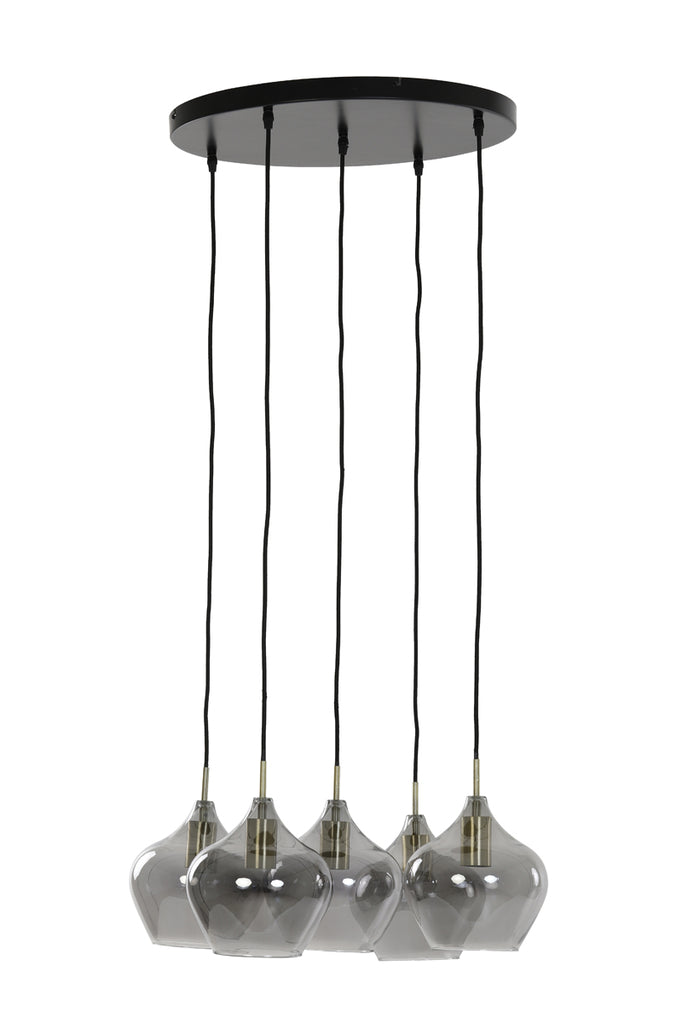 Light &amp; Living - Lampe suspendue 'Rakel' (Taille M, 5 pièces, verre fumé, Bronze Antique)