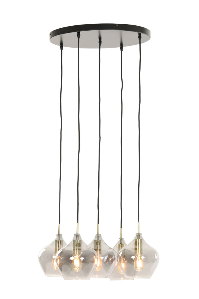 Light &amp; Living - Lampe suspendue 'Rakel' (Taille M, 5 pièces, verre fumé, Bronze Antique)