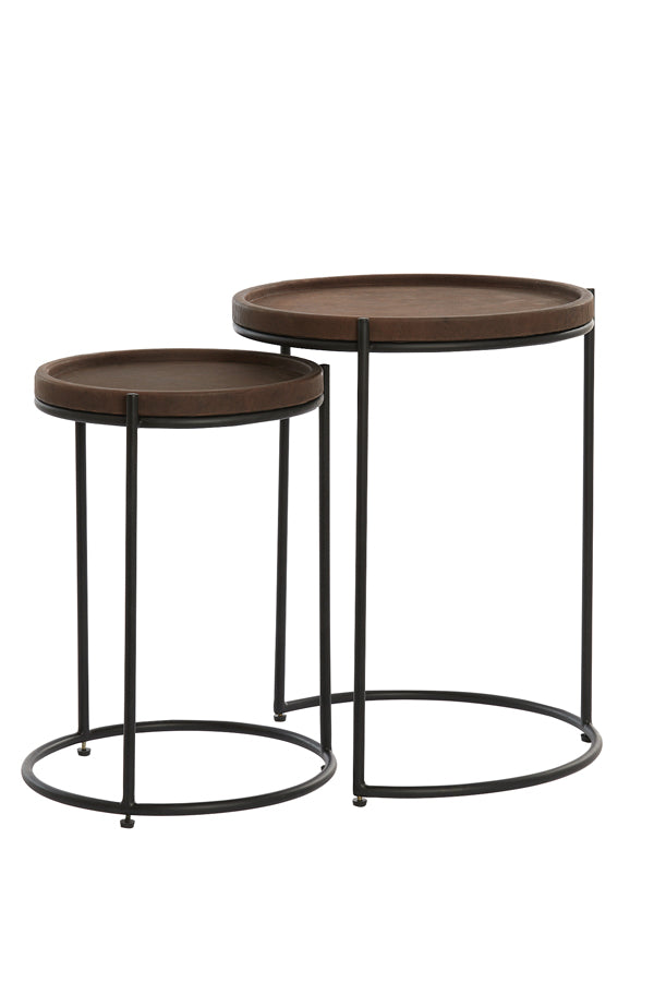 Light &amp; Living - Tables d'appoint 'Jairo' (Lot de 2, Cuir marron foncé &amp; Noir)